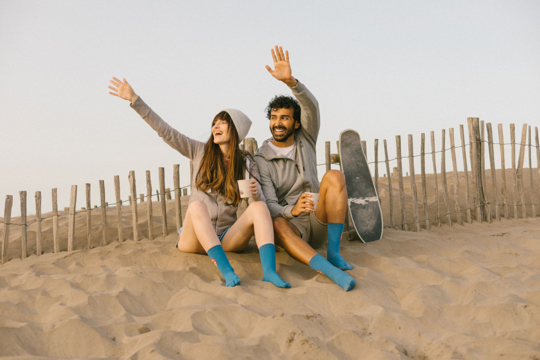 Chaussettes Tabi unies bleu Méditerranée – Made in France