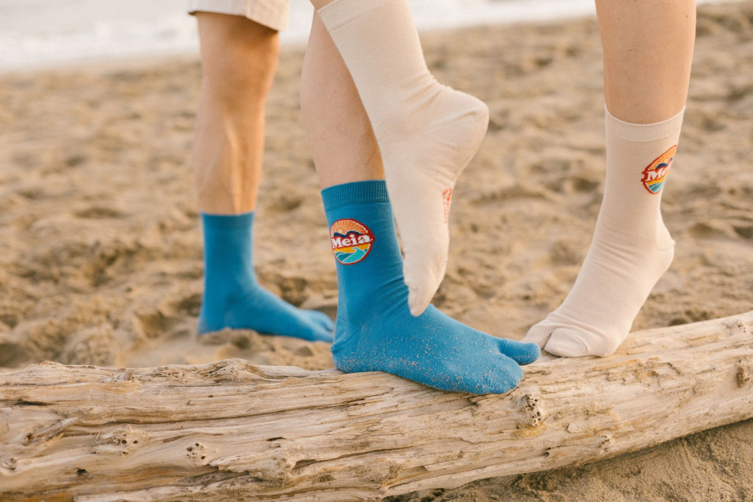 Chaussettes Tabi unies bleu Méditerranée – Made in France