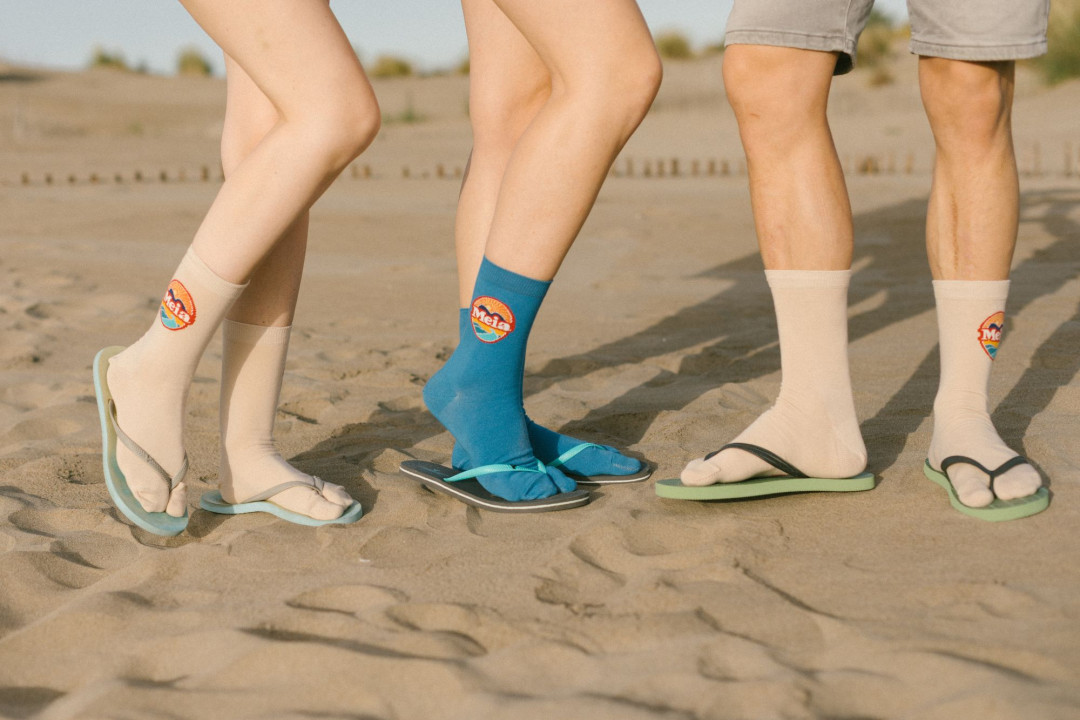 Chaussettes Tabi unies bleu Méditerranée – Made in France