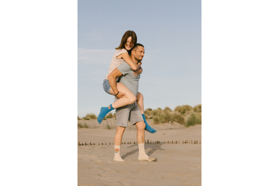 Chaussettes Tabi unies bleu Méditerranée – Made in France