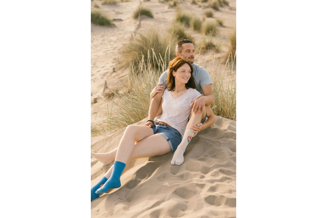 Chaussettes Tabi unies bleu Méditerranée – Made in France